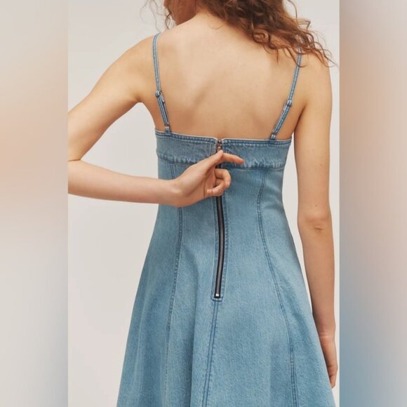 NWT Anthropologie Pilcro Square-Neck Seamed Chambray Midi Dress XS - Picture 5 of 9